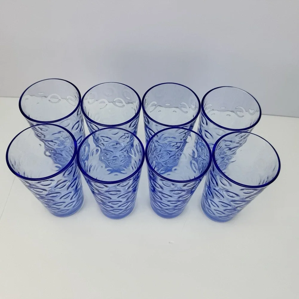 Set of 8 Blue Pasabahce Cirque Bubble Circle Ring Glasses High‎ Ball Barware